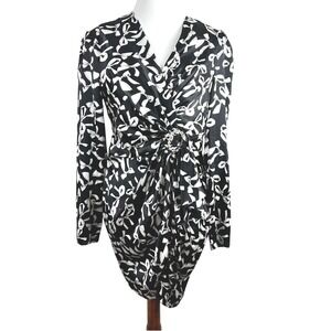 For Love & Lemons Black & White Bow Print Silk Mini Dress Event Dress Romantic
